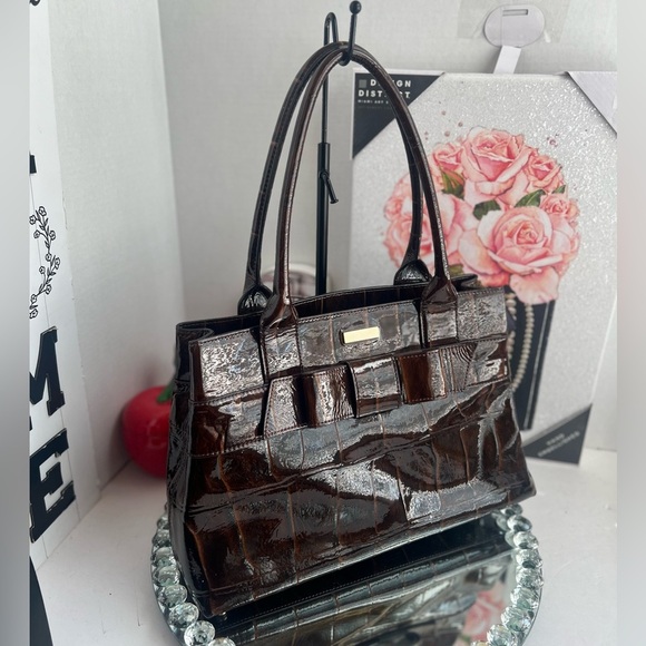 Kate Spade  chocolate Brown leather  Crocodile Embossed Shoulder Bag - Picture 4 of 13